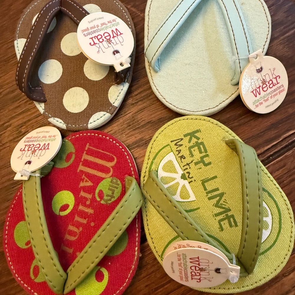 Drinkwear Attachable Flip Flop Coasters with tags on for Summer Fun
